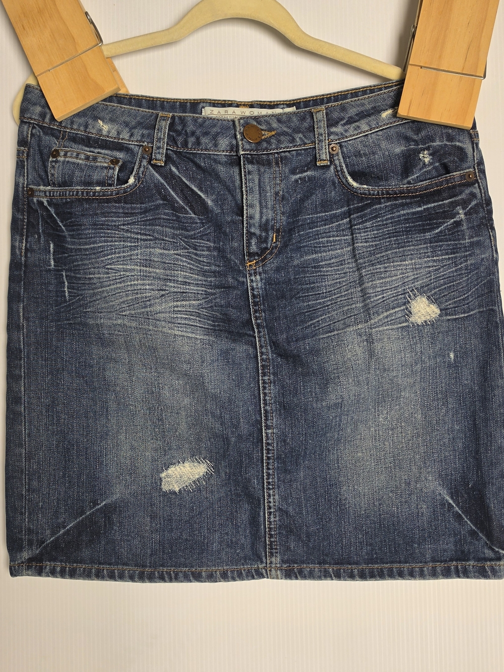 Zara Denim Skirt - Premium Aged Denim - Distressed